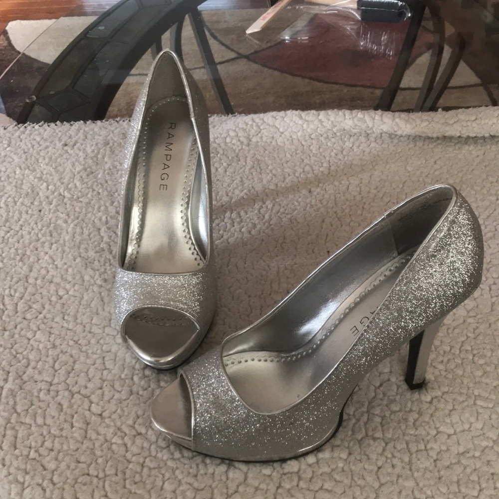 Rampage brand new open toe silver shimmer heels